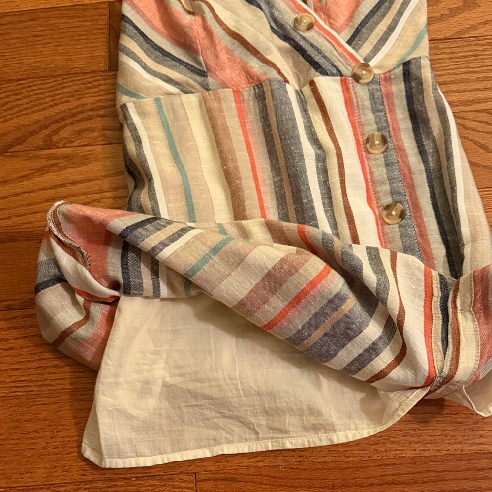 Express XS Linen Blend Striped Midi Dress in Blue, Coral, Cream and Tan - Picture 8 of 10